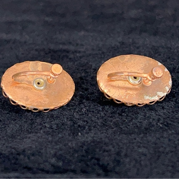 Vintage Ivory White Pink Copper Clip On Earrings Event Wedding - Picture 2 of 8